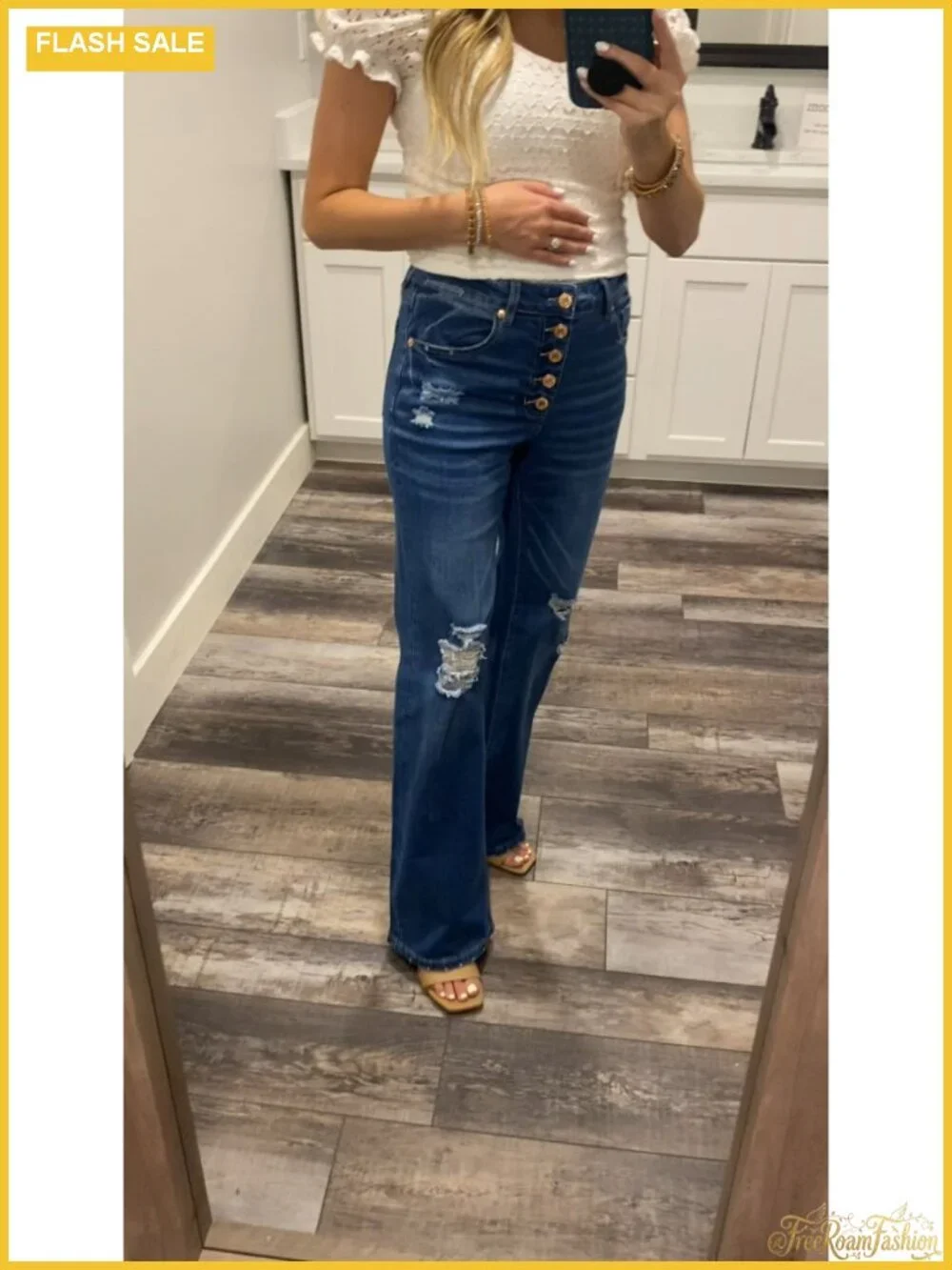 Women High Waisted Ripped Flare Jeans Y2K Distressed Bell Bottom Wide Leg